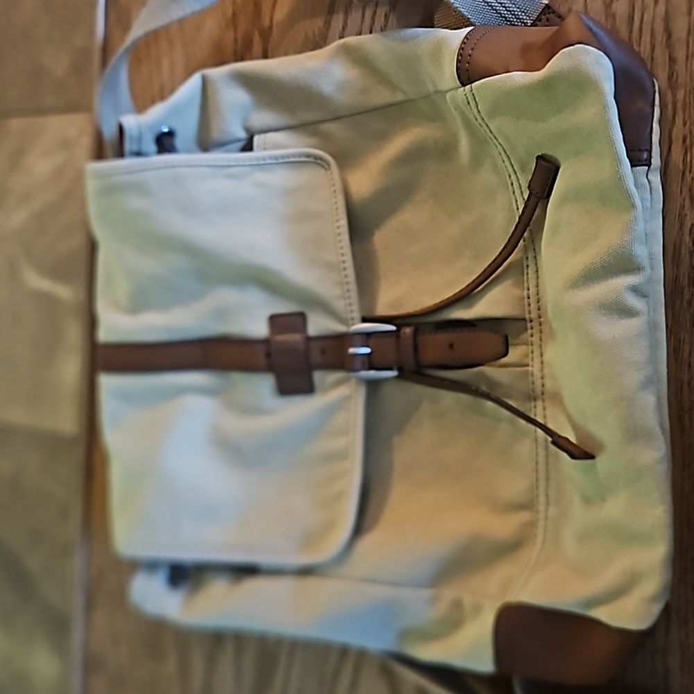Fossil Tan Canvas And Leather Drawstring Backpack… - image 2